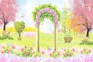 Painel de Lona Jardim Aquarela Arco de Flores e Borboletas Painel de Lona Jardim Aquarela Arco de Flores e Borboletas