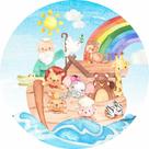 Painel de Lona Redondo Arca de Noe Infantil Aquarela