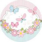 Painel de Lona Redondo Borboletas E Flores Fundo Listras Cute Painel de Lona Redondo Borboletas E Flores Fundo Listras Cute