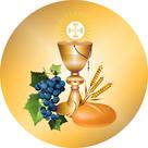 Painel de Lona Redondo Cálice Dourado Hóstia Uvas Pão Trigo