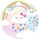Painel de Lona Redondo Chuva de Amor Trio de Nuvens Felizes Corações