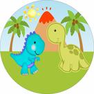 Painel de Lona Redondo Dinos Solzinho Fundo Coqueiros Painel de Lona Redondo Dinos Solzinho Fundo Coqueiros