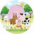 Painel de Lona Redondo Fazendinha Rosa Animais e Jardim Menina