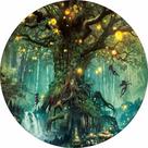 Painel de Lona Redondo Floresta das Fadas Árvore e Luzes