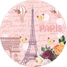 Painel de Lona Redondo Paris Torre Eiffel Escritas Fundo Rosa Painel de Lona Redondo Paris Torre Eiffel Escritas Fundo Rosa