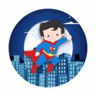 Painel de Lona Redondo Super Herói Cute Cidade Noturna Lua Cheia Painel de Lona Redondo Super Herói Cute Cidade Noturna Lua Cheia