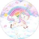Painel de Lona Redondo Unicórnio Baby Aquarela Arco Iris