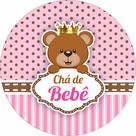 Painel de Lona Redondo Ursinha Princesa Rosa e Marrom Chá de Bebê