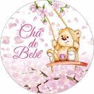 Painel de Lona Redondo Ursinho e Balanço Chá de Bebe Flores
