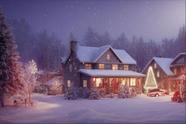Painel de Lona Vilarejo na Floresta Iluminado Árvore de Natal Painel de Lona Vilarejo na Floresta Iluminado Árvore de Natal