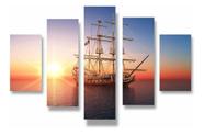 Painel De Quadro Mosaico 5 Partes Para Sala Barco Veleiro