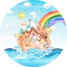 Painel De Tecido Redondo Arca de Noé Infantil Aquarela 170cm - Veste Mais