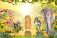 Painel de Tecido Sublimado Animais na Savana Painel de Tecido Sublimado Animais na Savana