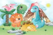 Painel de Tecido Sublimado Dinossauros Dino Turminha Cute Vulcão Painel de Tecido Sublimado Dinossauros Dino Turminha Cute Vulcão