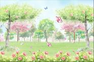 Painel de Tecido Sublimado Floresta Flores Arvores Borboletas Aquarela Painel de Tecido Sublimado Floresta Flores Arvores Borboletas Aquarela