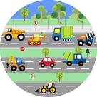 Painel de Tecido Sublimado Redondo Carrinhos para Criança Estrada Cute c/ Elástico