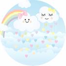 Painel de Tecido Sublimado Redondo Chuva de Amor Coração e Nuvens C/ Elástico