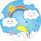 Painel de Tecido Sublimado Redondo Chuva de Amor Nuvens Felizes Sol Radiante c/ Elástico
