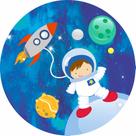 Painel De Tecido Sublimado Redondo Espaço Astronauta Foguete Animado C/Elástico