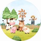Painel de Tecido Sublimado Redondo Fazendinha moinho animais felizes c/ Elástico