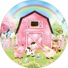 Painel de Tecido Sublimado Redondo Fazendinha Rosa Arco Íris Cute c/ Elástico