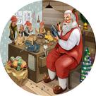 Painel de Tecido Sublimado Redondo Natal Aquarela Oficina de Brinquedos do Papai Noel C/ Elástico