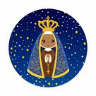 Painel de Tecido Sublimado Redondo Nossa Senhora Aparecida Céu Noite Estrelada c/ Elástico Painel de Tecido Sublimado Redondo Nossa Senhora Aparecida Céu Noite Estrelada c/ Elástico