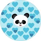 Painel De Tecido Sublimado Redondo Panda Com Corações Azuis C/Elástico