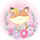 Painel de Tecido Sublimado Redondo Raposinha Aquarela Flores Cute c/ Elástico