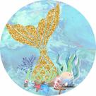 Painel De Tecido Sublimado Redondo Sereia Cauda Dourada C/Elástico