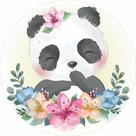 Painel de Tecido Sublimado Redondo Ursinha Panda Flores Aquarela Cute c/ Elástico