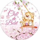 Painel de Tecido Sublimado Redondo Ursinho e Balanço Chá de Bebe Flores c/ Elástico