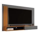 Painel De Tv 50" Sala De Estar Estante De Parede Nicho Decorativo E Porta Denver Cinza Com Nature K7 Plus