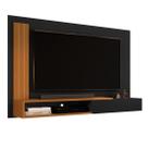 Painel De Tv 50" Sala De Estar Estante De Parede Nicho Decorativo E Porta Denver Preto Com Nature K7 Plus