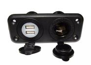 Painel Duplo USB 5V 3.1A + Tomada 12/24V C/ Tampa Protetora