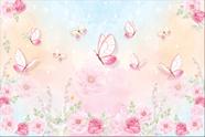 Painel em Tecido Sublimado Borboletas flores rosas aquarela