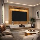 Painel Évora para TV 75” com Bancada Atlas 180cm Lukaliam Jequitiba Ripado 3D/Off White