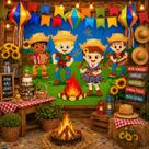 Painel Festa Junina Grande em TNT pra Pendurar na Parede Com Cores Vivas 140 cm