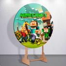 Painel Festa Sublimado Capa Game Craft Jogo Menino Decoração Estampa Infantil Redondo Mini ou Grande