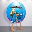 Painel Festa Sublimado Capa Game Craft Jogo Menino Decoração Estampa Infantil Redondo Mini ou Grande