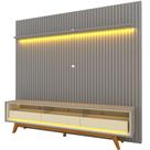 Painel Gelius Nobre com ripas autênticas e Rack requinte com LED largura 230 cm para TV de 85 polegadas Cinzal/OFF White