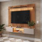 Painel Home para TV 75” com Bancada Évora 180cm Lukaliam Jequitiba 3D/Off White