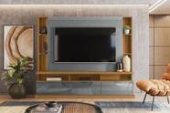 Painel Home Vigo 2024 P/ TVs Até 70" 3 Portas e Prateleiras p/ Itens - Jequitiba/Cinza Perolizado