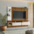 Painel Intense p/ Tvs Até 55'' c/ Gaveteiros e Prateleiras Suporte para Itens - Freijo Ripado/Off White Perolizado