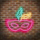 Painel Neon Led Máscara de Carnaval Penas Decoração Festa