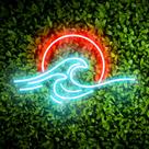 Painel Neon Ondas do Mar Raios de Sol