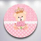 Painel p/ Festa Menina Ursinha Princesa Rosa Sublimado Redondo Capas Decoração Infantil Tamanhos Min