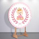 Painel p/ Festa Menina Ursinha Princesa Rosa Sublimado Redondo Capas Decoração Infantil Tamanhos Min