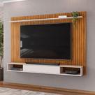 Painel Para Até 70 Polegadas Frisado Com Nichos River Madeirado/Off White
