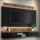 Painel Para TV 55 Pol Ripado com Bancada Suspensa Luzzi B01 Preto Castanho - Lyam Decor